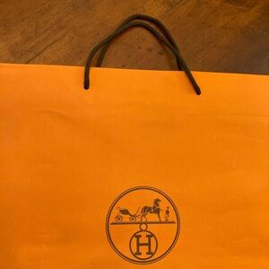 Classic logo Hermes Paris orange shopping tote bag brown type